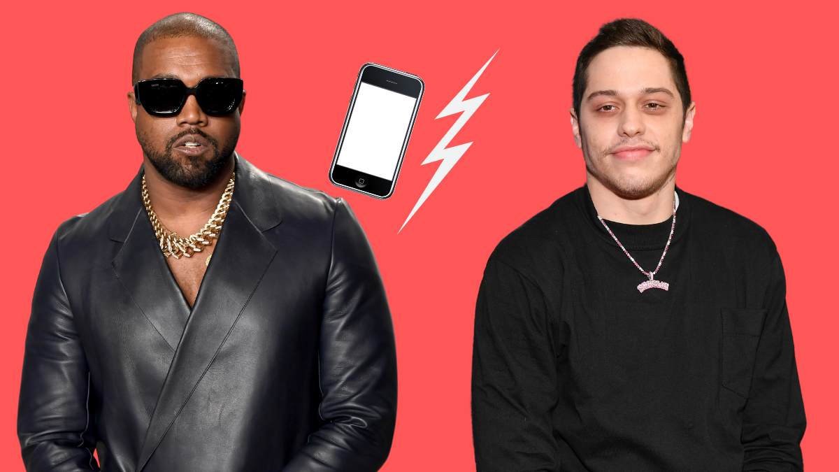 Rapper Kanye West und Comedian Pete Davidson posieren.